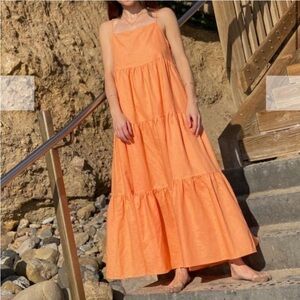 Charlie Holiday Orange Tiered Linen Maxi Dress size Small